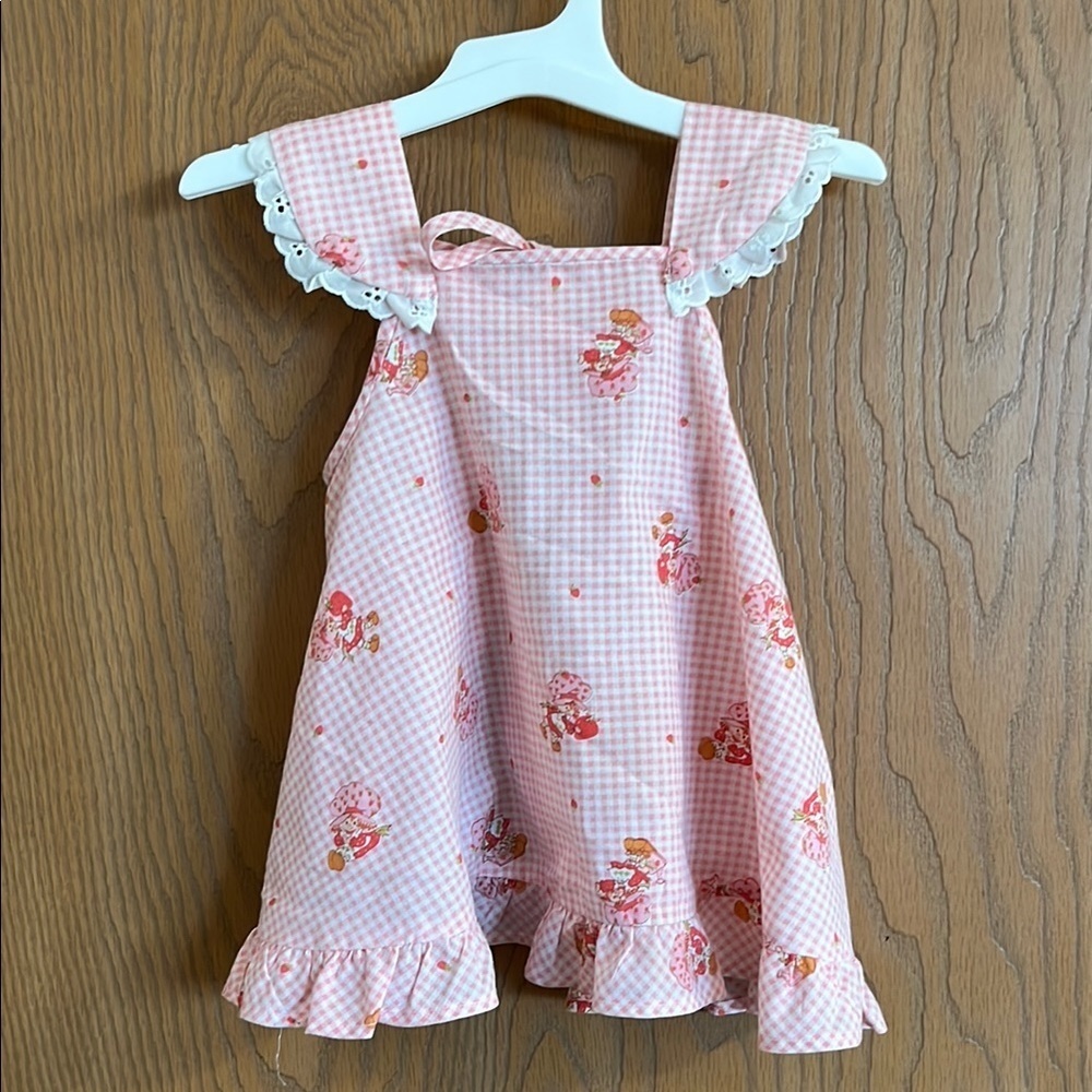 Strawberry‎ Shortcake Pink Gingham Infant Dress with Ruffle Hem and Lace